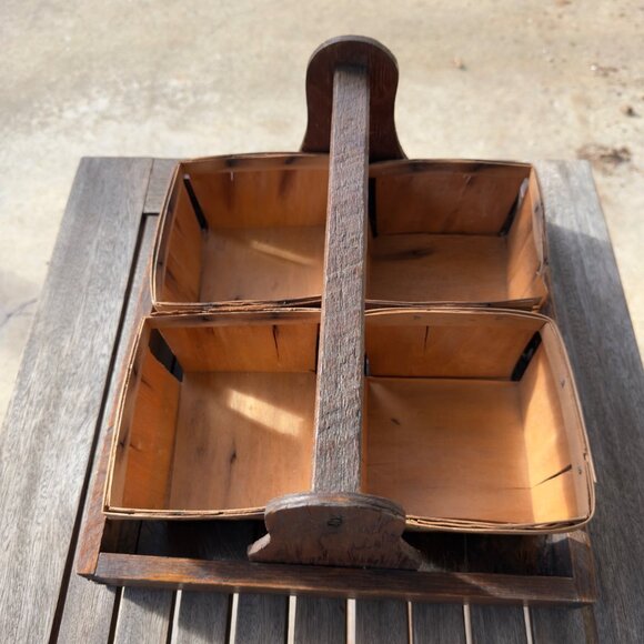 Vintage Handmade Rustic Wooden Berry 4 Basket Carrier Farmhouse Decor - Picture 16 of 16